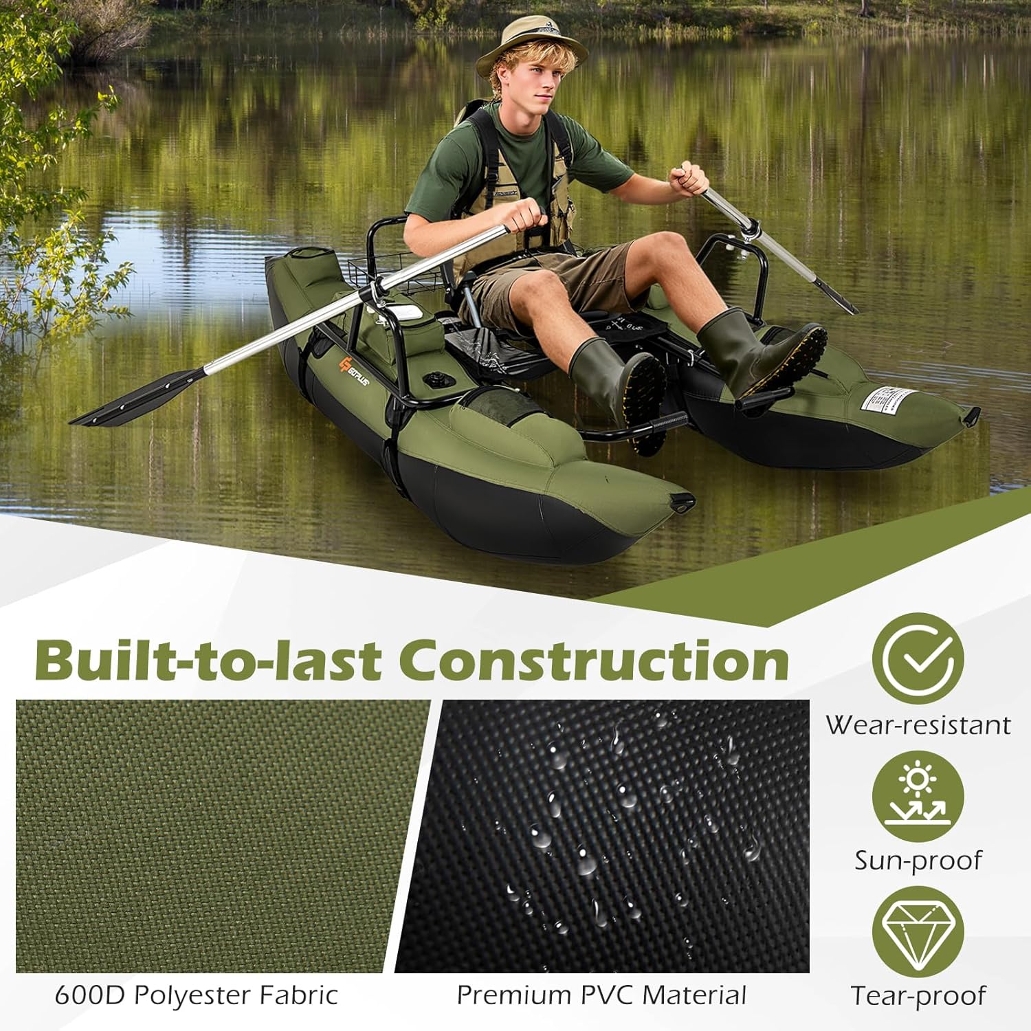 Adult Inflatable Belly Boat wi - Fishing Boat Seat 评论和价格